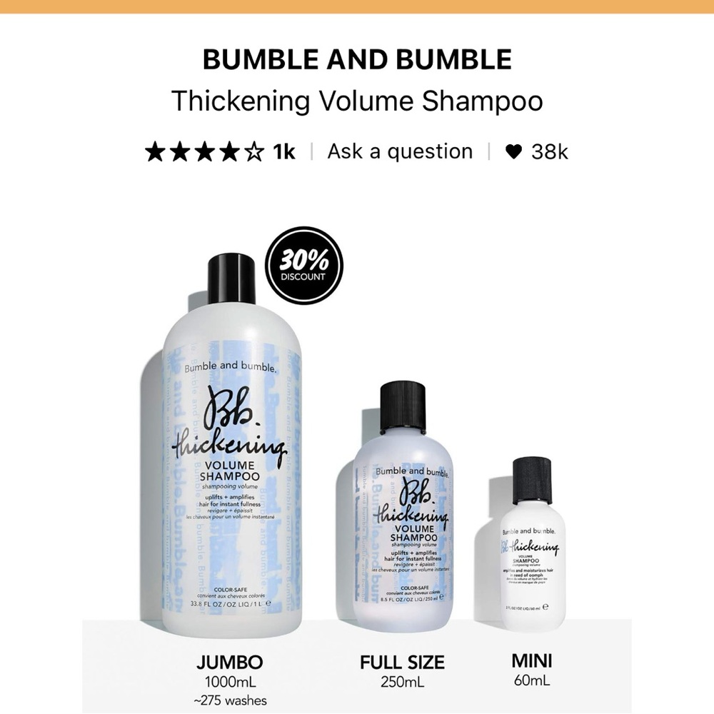 Bumble &‎ Bumble Thickening Volume Shampoo 250ml new fresh - Picture 4 of 11